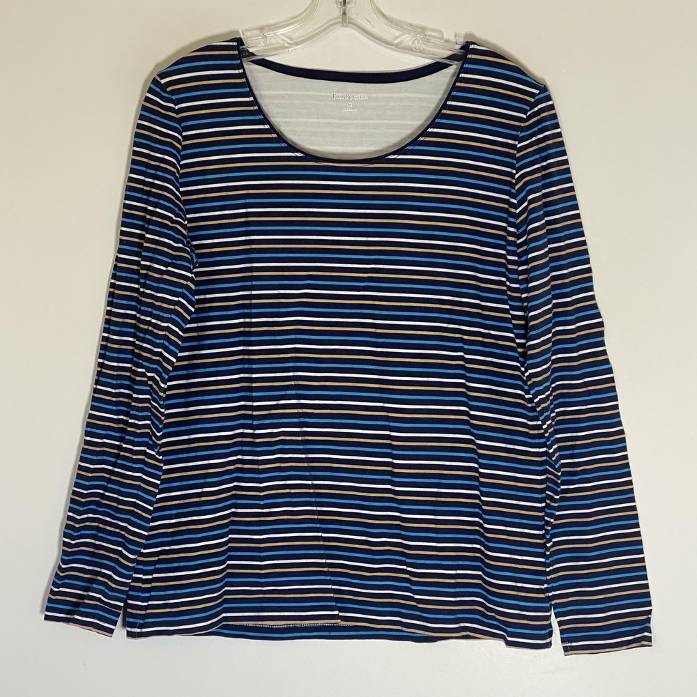 Kim Rogers Shirt Womens Medium Blue‎ Stripe Scoop Neck Long Sleeve Tee Top